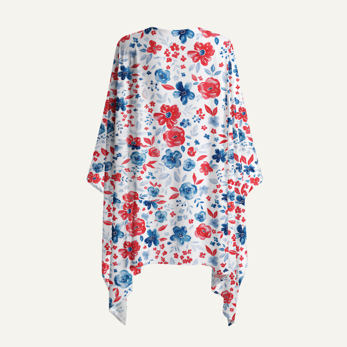 Patriotic Floral American Flag Print Kimono Shawl Wrap