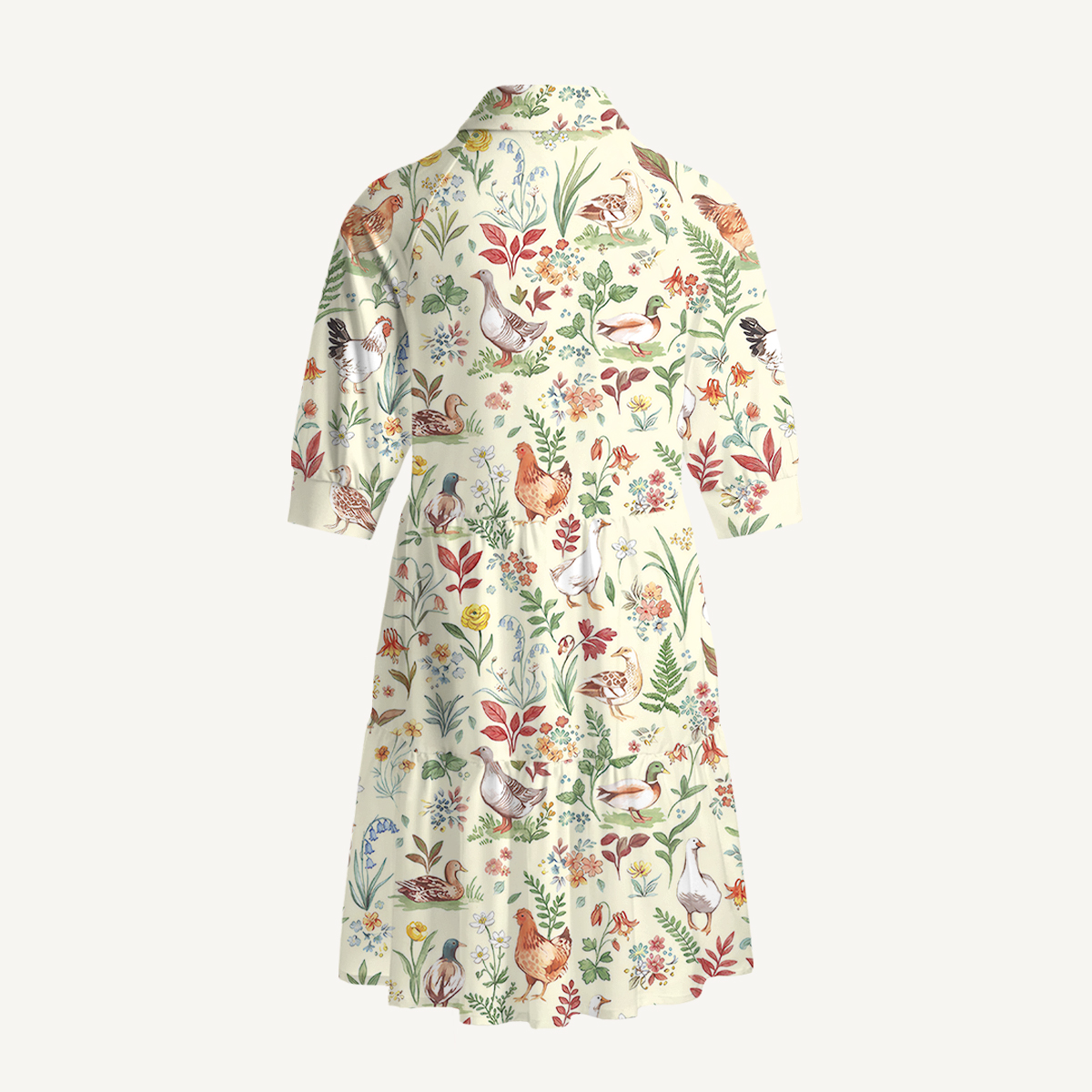 V Neck Collared Countryside Garden Critter Mini Dress For Women With Pockets